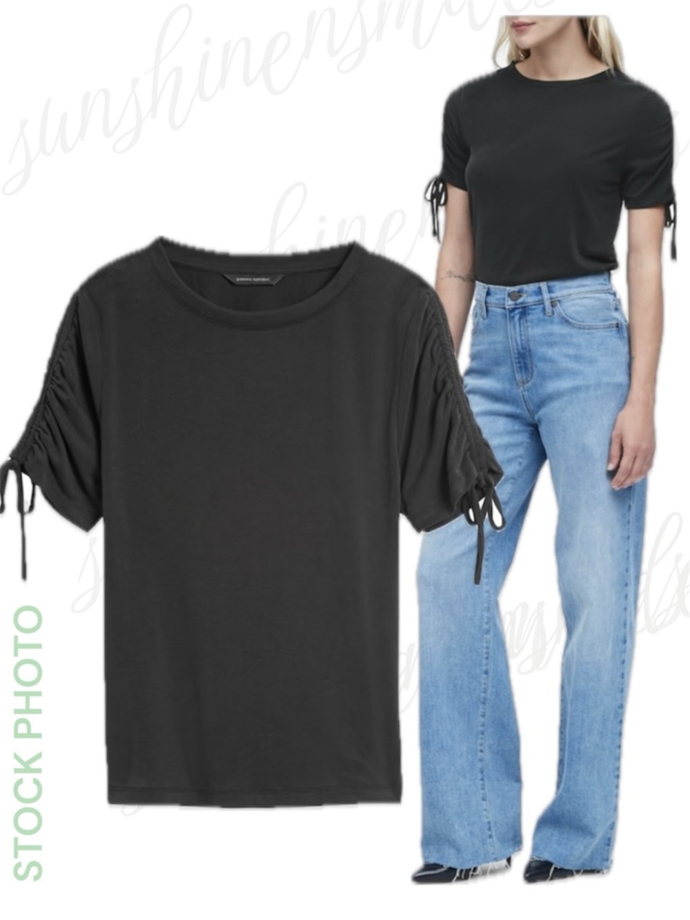 Banana Republic Slate Gray Grey Sandwash Modal Ruched-Sleeve Top Shirt size XS